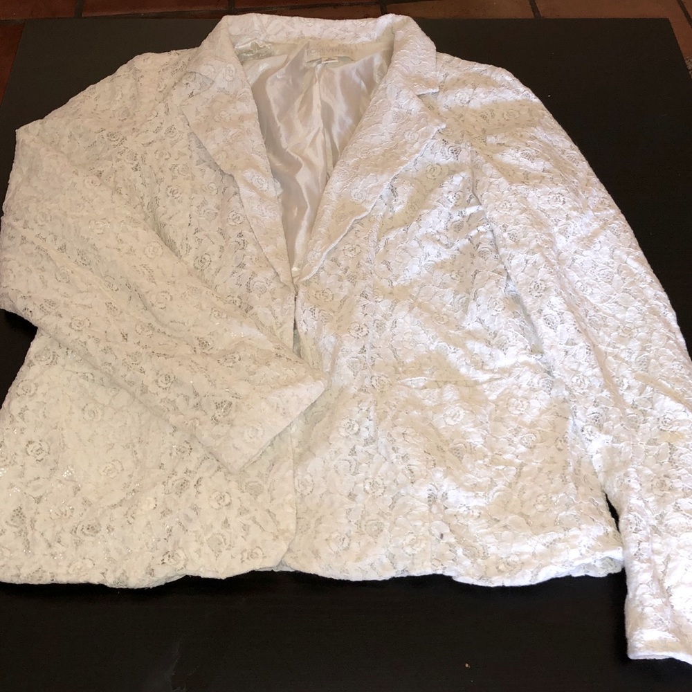 Cream Lace Forever 21 Lined Blazer, Front Pockets